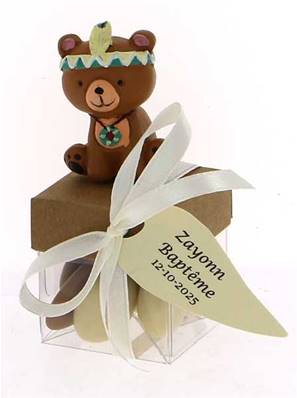 Contenant Dragées Cube Ourson Animaux - Dragées Baptême Animaux 