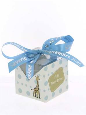 Boite Dragées Cube Girafe Personnalisée - Dragées Baptême Jungle