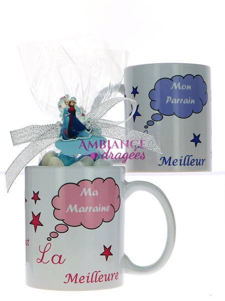 Mug dragées parrain, marraine Reine des Neiges