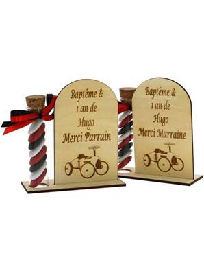 Cadeau Parrain Marraine Éprouvette Bois Personnalisée Voiture Vintage - Baptême Voiture