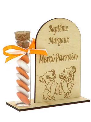 Cadeau Parrain Marraine Éprouvette Bois Personnalisé - Baptême Roi Lion