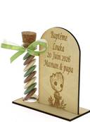 Cadeau Parrain Marraine Éprouvette Bois Groot, Dragées Baptême Groot