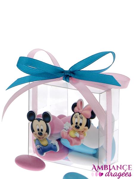 Ballotin dragées carré bébé Mickey et Minnie
