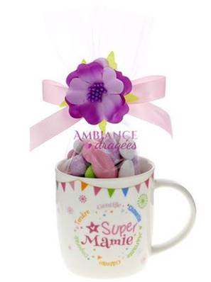 Mug dragées Bonne Fête Mamie fleur lilas