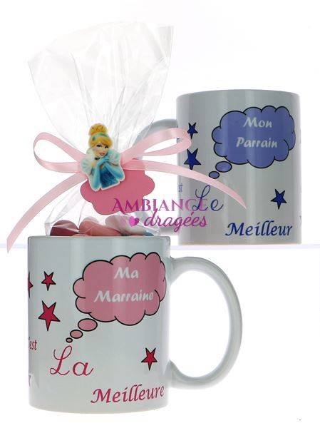 Mug dragées parrain, marraine Cendrillon