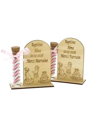 Cadeau Parrain Marraine Éprouvette Bois Personnalisé Aristochat - Baptême Aristochat