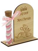 Cadeau Parrain Marraine Éprouvette Bois Bambi - Dragées Baptême Bambi