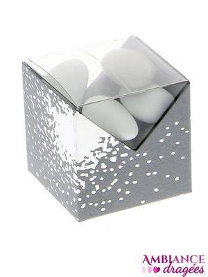 Boite dragées cube alizée gris et argent