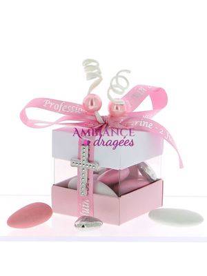 Boite dragées cube communion rose