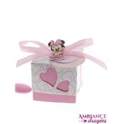 Boite à dragées cube coeur rose bébé Minnie