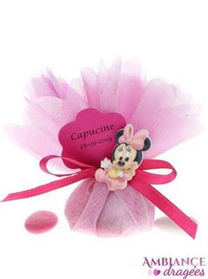 Tulle dragées bébé Minnie fuchsia