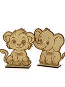 Marque Place Lion Bois Gravé - Baptême Jungle - Lion bois
