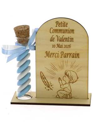 Cadeau Parrain Marraine Éprouvette Bois Personnalisé Communiant - Dragées Communion