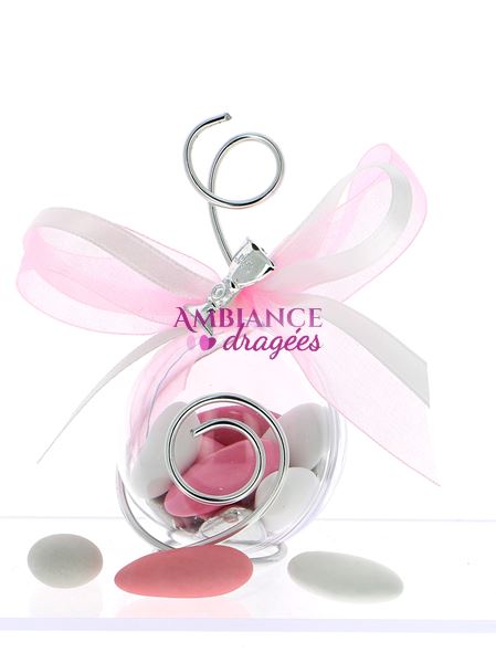 Boule dragées communion rose calice