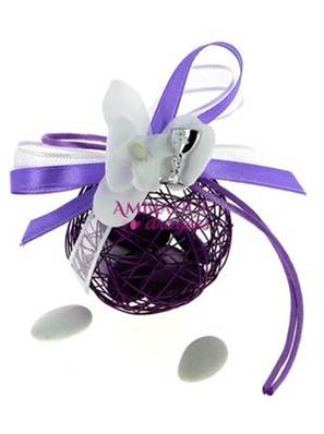Boule dragées communion prune en métal