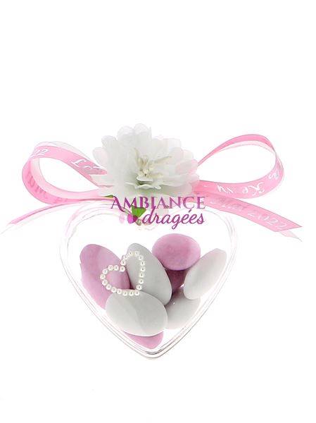 Coeur dragées rose, Vente contenant dragée mariage - Ambiancedragées