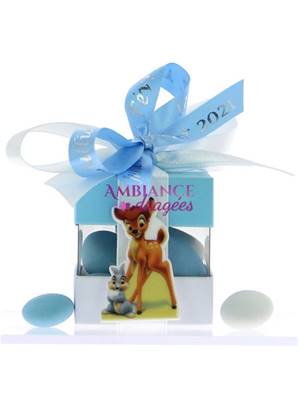 Boite dragées cube duo Bambi bleu