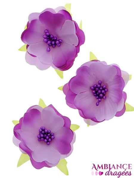 Fleur lilas et perles en soie x10