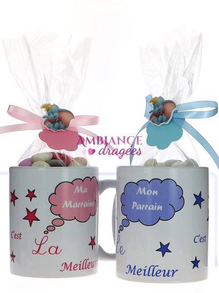 Mug dragées parrain, marraine Dumbo pour baptême - Dragées Lad.