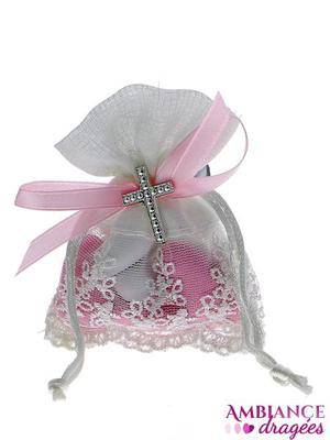 Sachet dragées communion dentelle