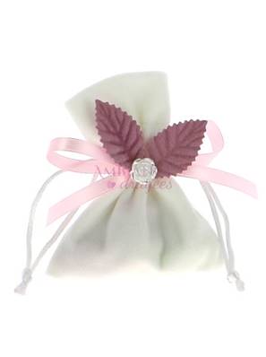 Sachet Dragées Velours Blanc et Rose