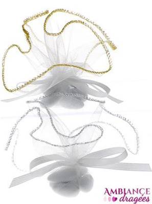 Tulle dragées bord or ou argent x10