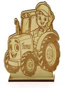 Marque Place Tracteur Bois Gravé - Baptême à la Ferme