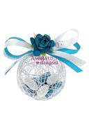 Boule drages mtal turquoise fleur blanche