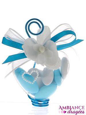 Coeur dragées turquoise orchidée