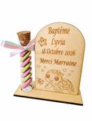Cadeau Parrain Marraine �prouvette Bois Grav� Tortue - Bapt�me tortue