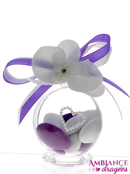 Boule dragées lilas orchidée blanche
