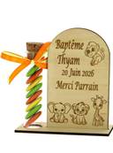 Cadeau Parrain Marraine Éprouvette Bois Personnalisé jungle - Baptême Animaux Jungle