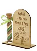 Cadeau Parrain Marraine Éprouvette Bois Gravé Dinosaure - Baptême Dinosaure
