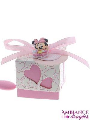 Boite à dragées cube coeur rose bébé Minnie