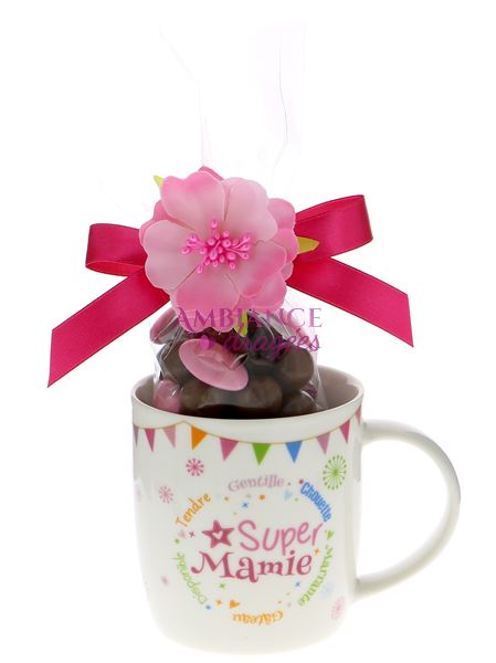 Mug dragées Bonne Fête Mamie fleur rose