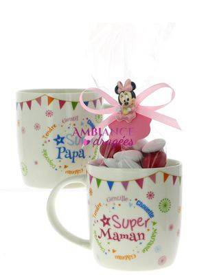 Mug dragées maman,papa bébé Minnie