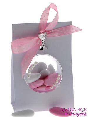 Support boule communion blanc et rose