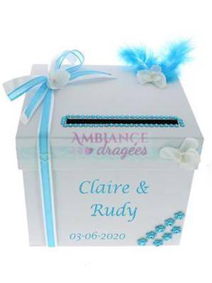 Urne mariage personnalisée bleu turquoise