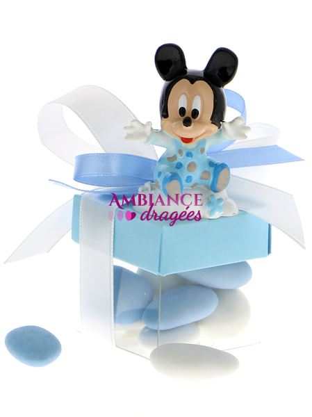 Boite à dragées cube bleue bébé Mickey