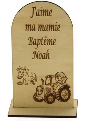 Centre De Table Bois Personnalisé Tracteur Vache - Baptême à la Ferme