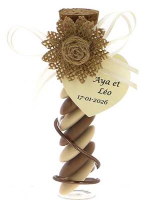 Éprouvette Dragées Mariage Fleur Jute - Dragées Mariage Champêtre