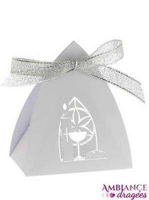 Ballotin dragées communion vitrail blanc