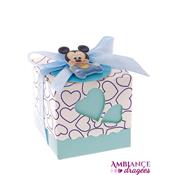 Boite à dragées cube coeur bleu bébé Mickey