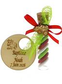 Éprouvette Dragées Baptême Tracteur Socle Bois - Dragées Baptême à la Ferme