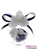 Boule drages bleu marine orchide blanche