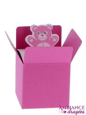 Boite dragées colis ourson fuchsia