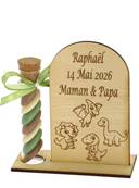 Cadeau Parrain Marraine Éprouvette Bois Gravé Dinosaure - Baptême Dinosaure