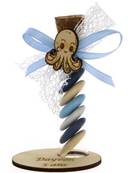 Éprouvette Dragées Baptême Poulpe et son socle bois - Baptême à la Mer