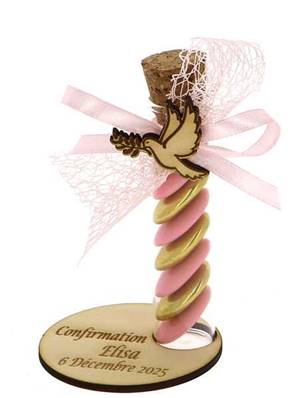 Éprouvette Dragées Colombe Sur Socle Personnalisé - Communion Colombe