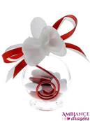 Boule dragées rouge orchidée blanche